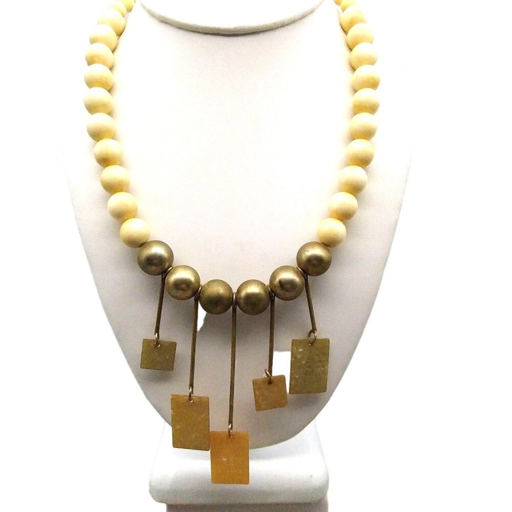 Unique Modernist Beaded Necklace with Wire Suspended Kinetic Pendants, Abstract